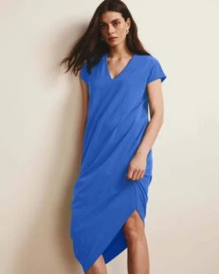 Iconic Geneva V-Neck Peruvian Cotton Dress - Lapis Blue