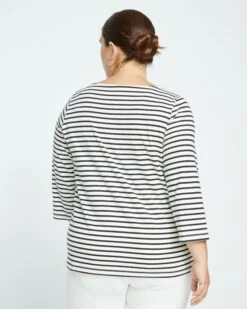 Breton Stripe Jersey Tee - Belle Ecru/Black 3/4 Sleeve Boat Neck 11 Breton Stripe Jersey Tee - Belle Ecru/Black 3/4 Sleeve Boat Neck -UNIVERSAL STANDARD 3 4 Sleeve Bella Boatneck Tee Ecru Black USTO1492 570 004 023
