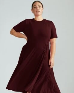 Devi Liquid Jersey Dress - Elegant Black Cherry Work-to-Dinner Style
