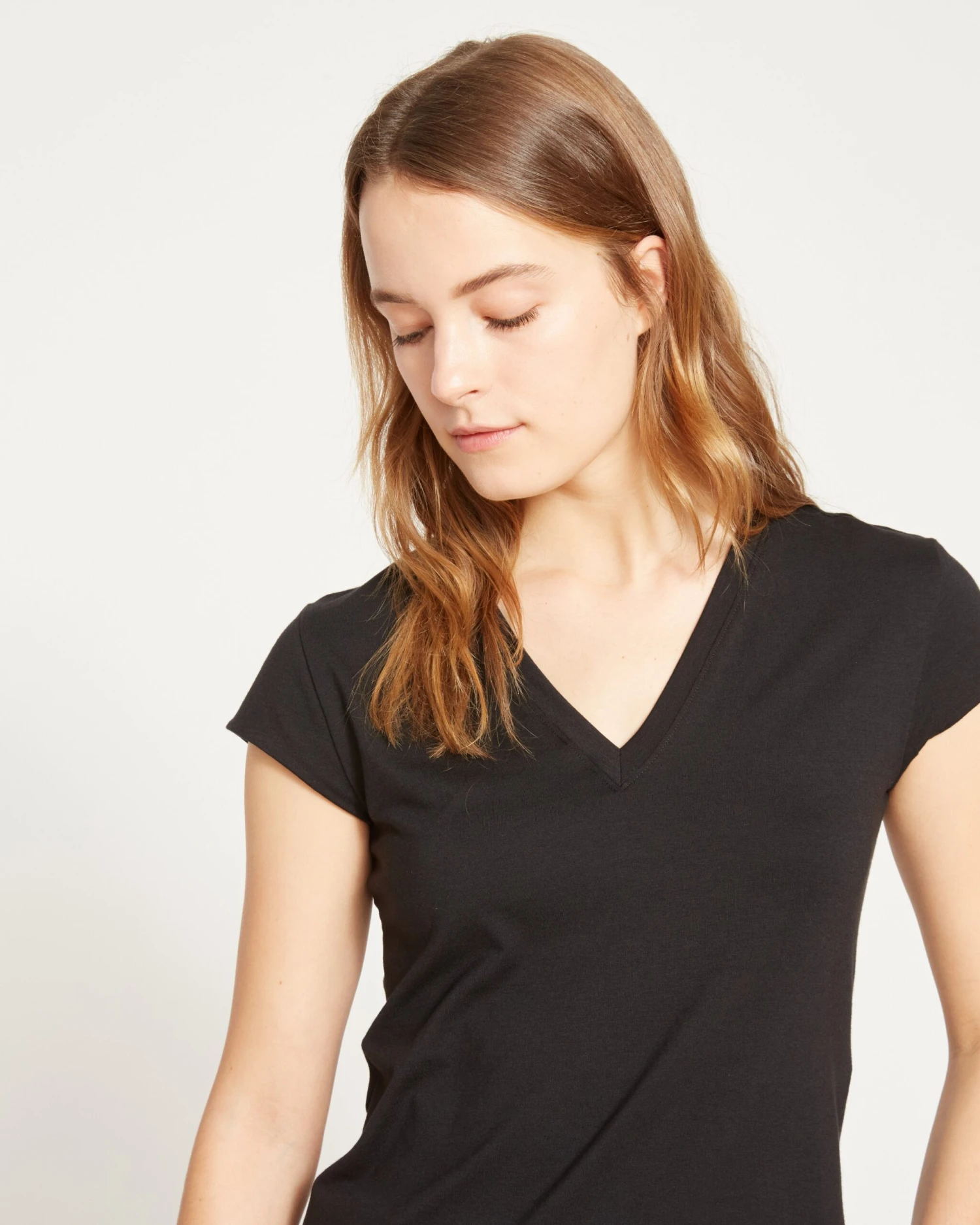 Ashley V Neck Cap Sleeve Tee - Black 3 Ashley V Neck Cap Sleeve Tee - Black