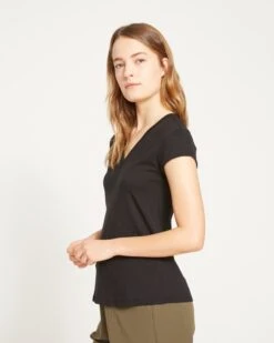 Ashley V Neck Cap Sleeve Tee - Black 9 Ashley V Neck Cap Sleeve Tee - Black -UNIVERSAL STANDARD Ashley V Neck Tee Black USTO0567V 001 002 014