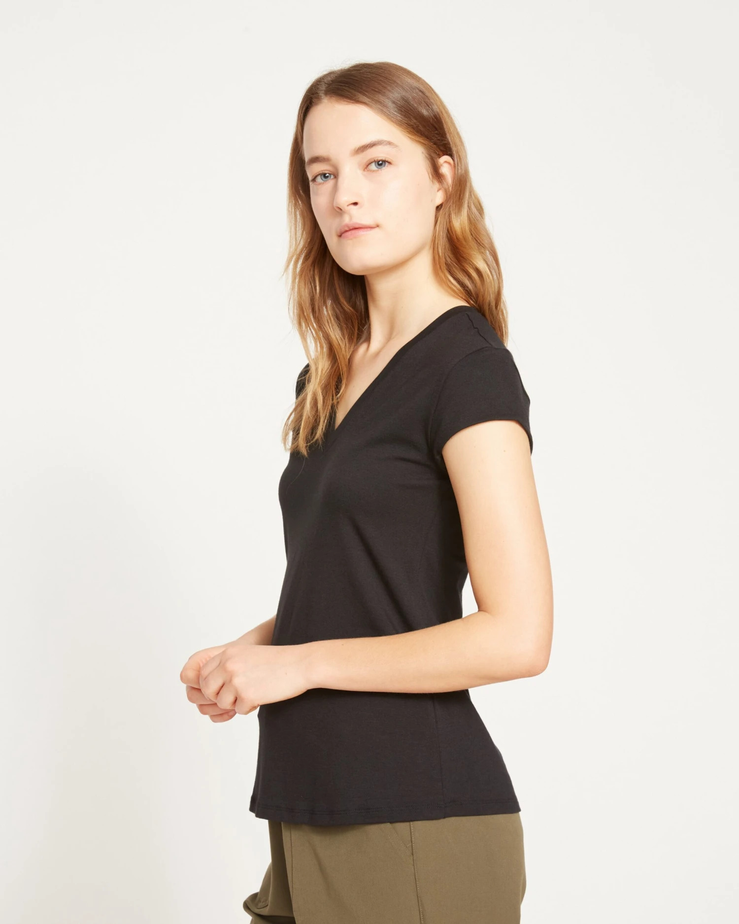 Ashley V Neck Cap Sleeve Tee - Black 5 Ashley V Neck Cap Sleeve Tee - Black - Image 3