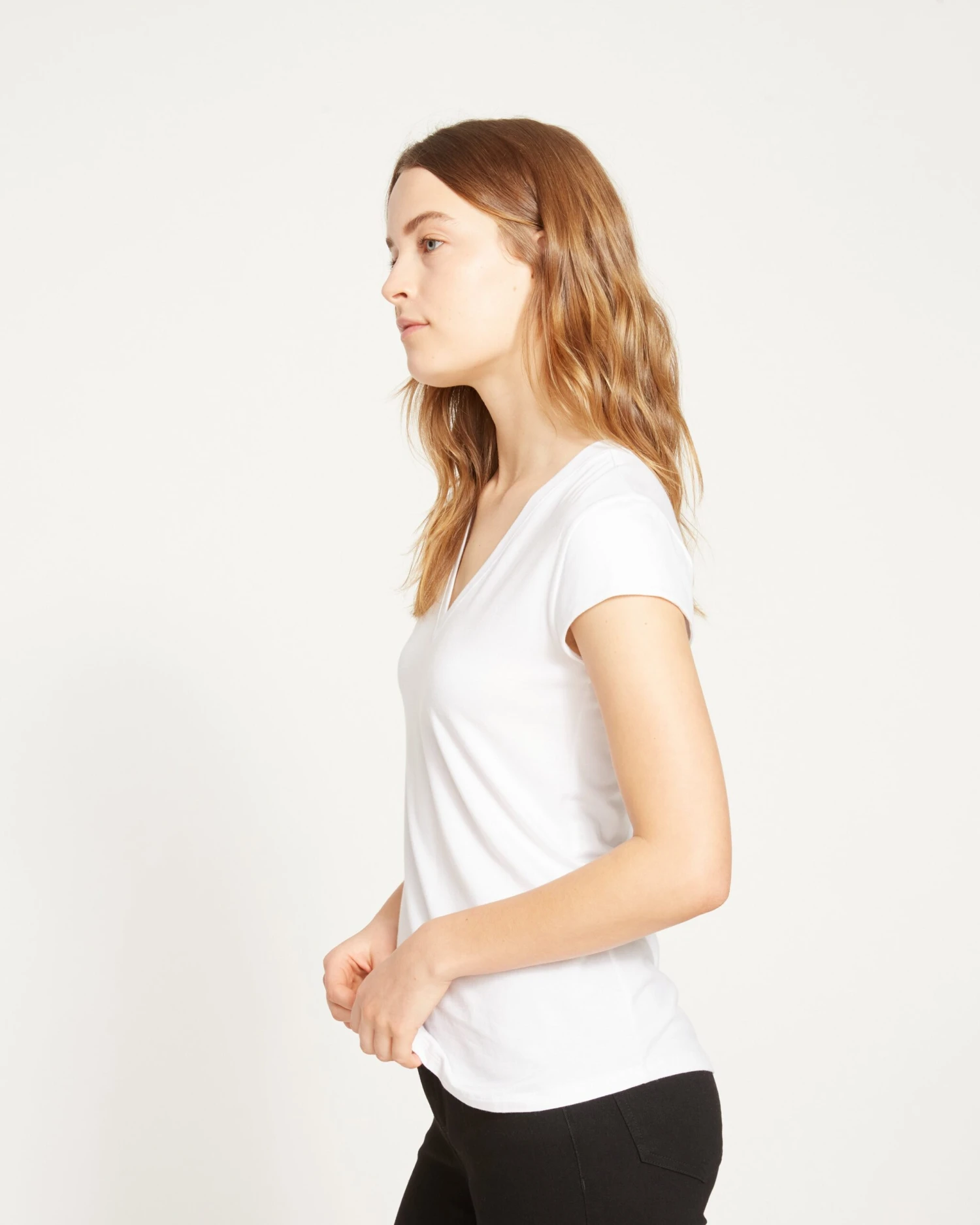 White V Neck Cap Sleeve Tee - Premium Pima Cotton Blend 10 White V Neck Cap Sleeve Tee - Premium Pima Cotton Blend - Image 8