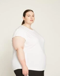 White Cap Sleeve Tee - Premium Pima Cotton Fitted Top 20 White Cap Sleeve Tee - Premium Pima Cotton Fitted Top -UNIVERSAL STANDARD Ashley V Neck Tee White USTO0567V 025 003 151