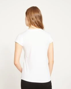 White V Neck Cap Sleeve Tee - Premium Pima Cotton Blend 19 White V Neck Cap Sleeve Tee - Premium Pima Cotton Blend -UNIVERSAL STANDARD Ashley V Neck Tee White USTO0567V 025 004 024