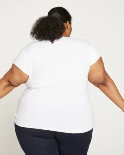 White V Neck Cap Sleeve Tee - Premium Pima Cotton Blend 15 White V Neck Cap Sleeve Tee - Premium Pima Cotton Blend -UNIVERSAL STANDARD Ashley V Neck Tee White USTO0567V 025 004 690