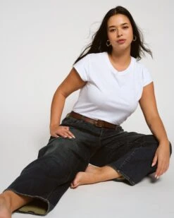 White Cap Sleeve Tee - Premium Pima Cotton Fitted Top 16 White Cap Sleeve Tee - Premium Pima Cotton Fitted Top -UNIVERSAL STANDARD Ashleytee 002