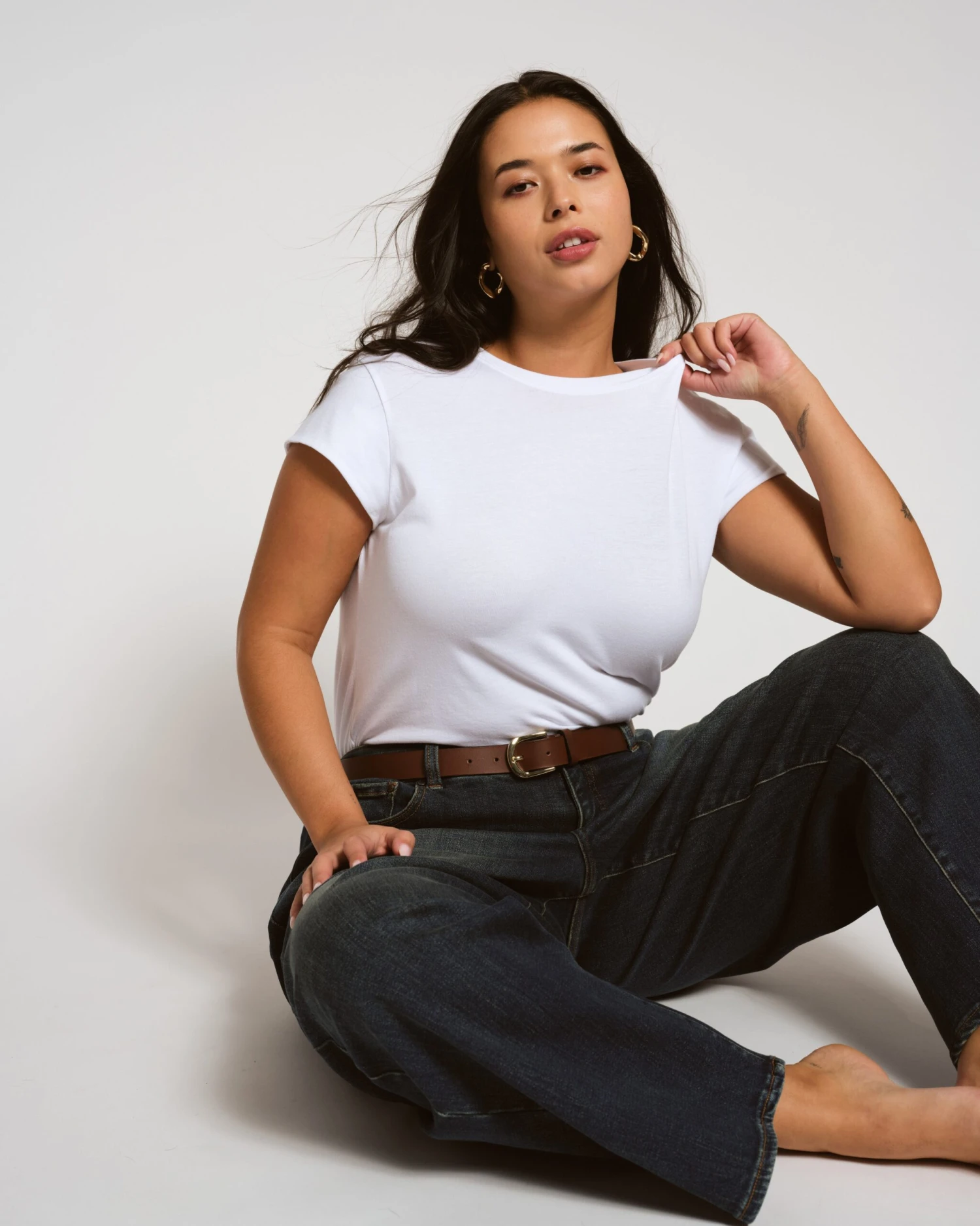 White Cap Sleeve Tee - Premium Pima Cotton Fitted Top 3 White Cap Sleeve Tee - Premium Pima Cotton Fitted Top