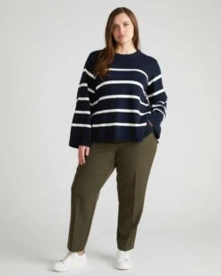 Bardot Wide Sleeve Cotton Sweater - Navy/White Striped Pullover 7 Bardot Wide Sleeve Cotton Sweater - Navy/White Striped Pullover -UNIVERSAL STANDARD Athleisure Pant Dark Olive USPA1554 164 001 001 4