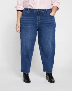 High Rise Barrel Leg Jeans - Union City Blue Tapered Denim -UNIVERSAL STANDARD Barrel Leg Jeans sz22 Wash 15 USPA1261 525 002 006