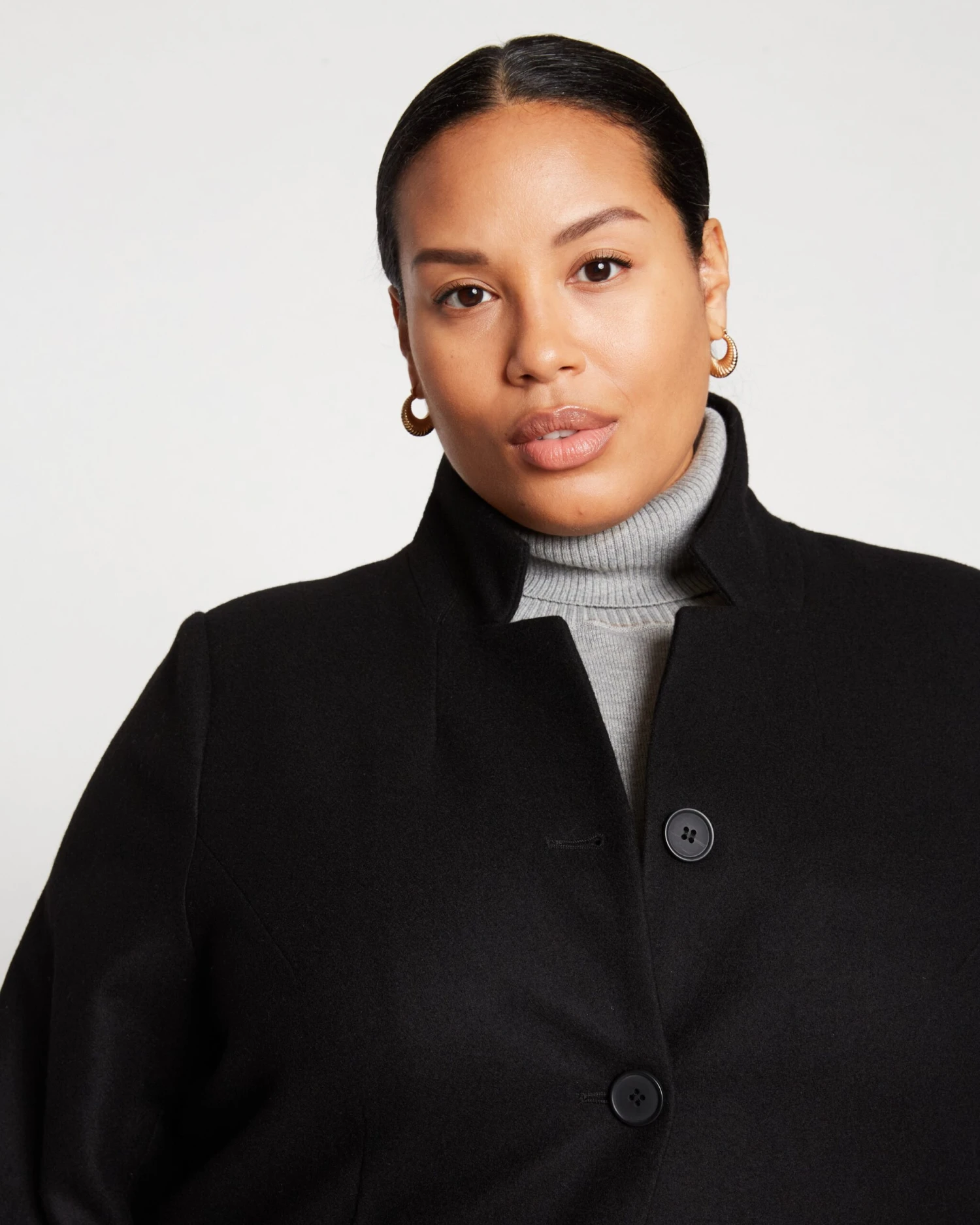 Women's Tailored Wool Coat - Elegant Black High-Low Structured Overcoat 4 Women's Tailored Wool Coat - Elegant Black High-Low Structured Overcoat - Image 2