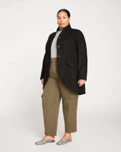 Women's Tailored Wool Coat - Elegant Black High-Low Structured Overcoat 8 Women's Tailored Wool Coat - Elegant Black High-Low Structured Overcoat -UNIVERSAL STANDARD Beas Coat Black US20062 001 002 010