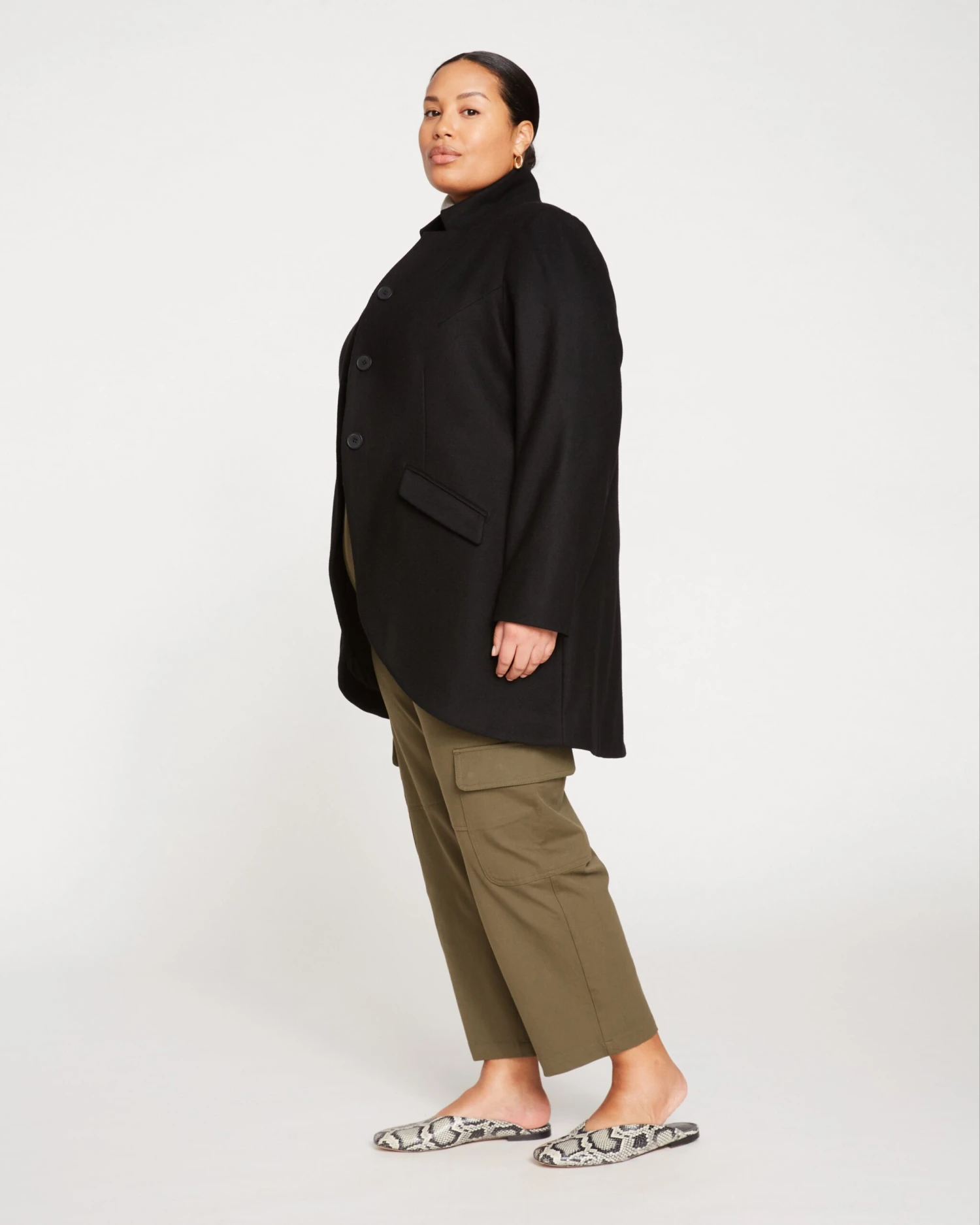 Women's Tailored Wool Coat - Elegant Black High-Low Structured Overcoat 3 Women's Tailored Wool Coat - Elegant Black High-Low Structured Overcoat