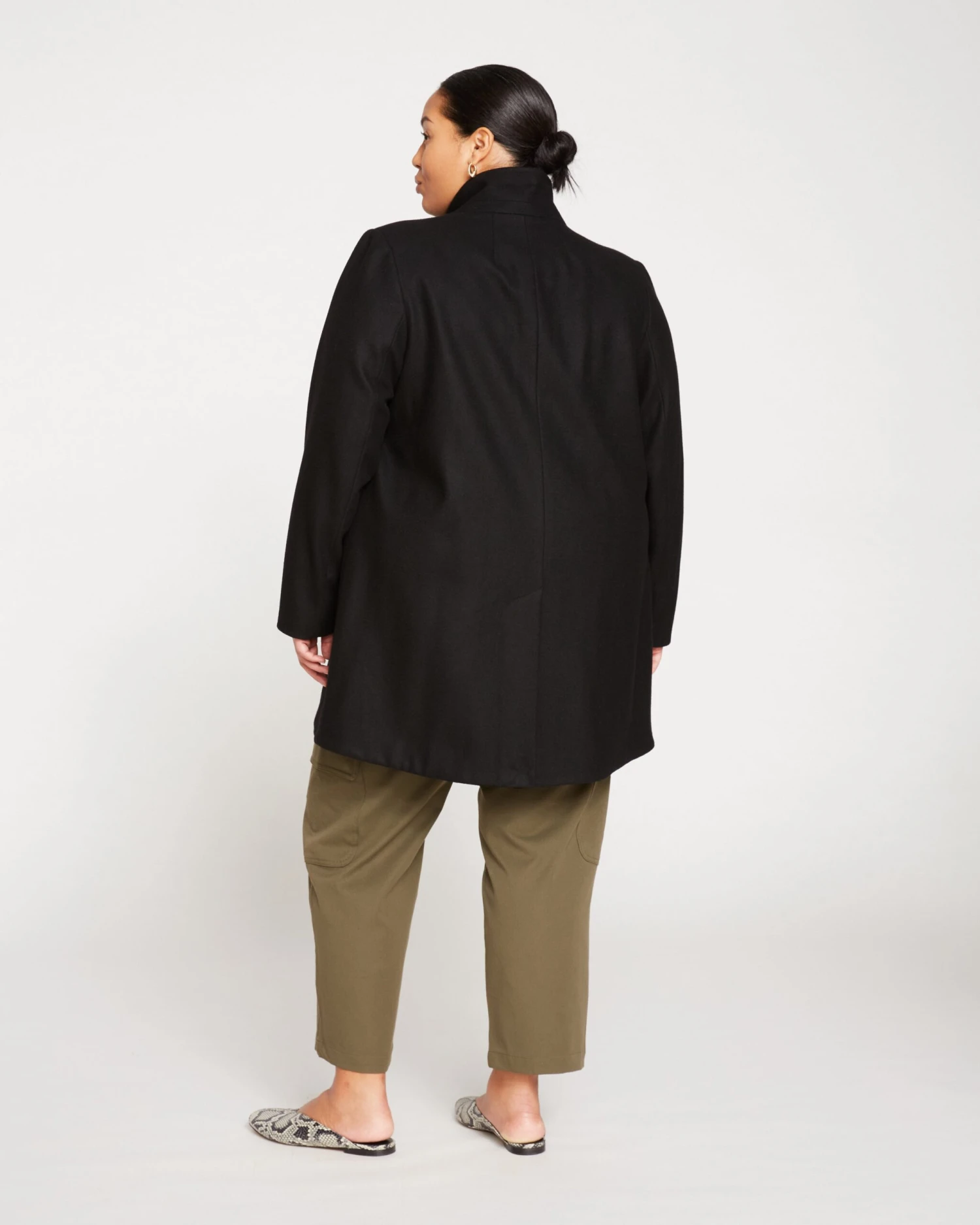 Women's Tailored Wool Coat - Elegant Black High-Low Structured Overcoat 6 Women's Tailored Wool Coat - Elegant Black High-Low Structured Overcoat - Image 4