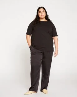 Bella Boatneck Tee in Black - Premium Peruvian Pima Cotton -UNIVERSAL STANDARD Bella Boatneck Tee Black Onyx USTO0886 001 002 012