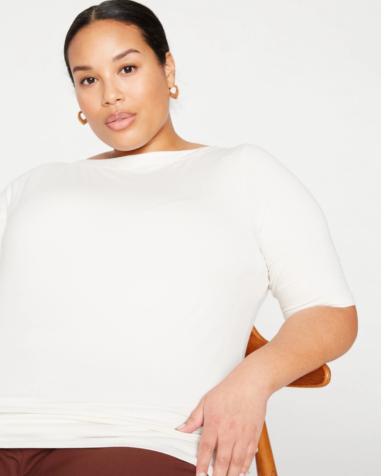 Bella Boatneck Tee - White - Premium Pima Cotton Top 3 Bella Boatneck Tee - White - Premium Pima Cotton Top