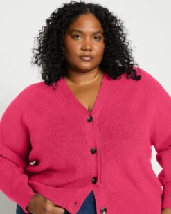 Soft Cerise Cardigan Sweater - Washable Cashmere Alternative
