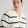 Soft Knit Striped Cardigan - Tailored Navy & White Sweater 1 Soft Knit Striped Cardigan - Tailored Navy & White Sweater -UNIVERSAL STANDARD Better Than Wool Cardigan White Navy USSW1254 572 002 151