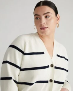 Soft Knit Striped Cardigan - Tailored Navy & White Sweater