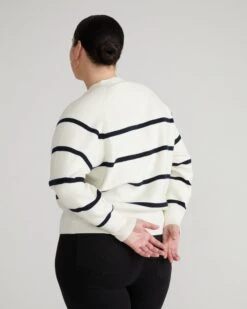 Soft Knit Striped Cardigan - Tailored Navy & White Sweater -UNIVERSAL STANDARD Better Than Wool Cardigan White Navy USSW1254 572 004 170