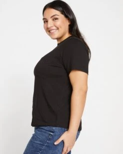 Garcon Black Pocket Tee: Premium Peruvian Cotton Boyfriend Fit -UNIVERSAL STANDARD Boy Fit Pocket Tee Black USTO1266 001 003 082