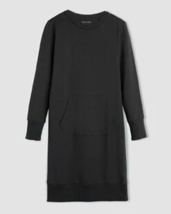 Sweatshirt Dress with Pockets - Bree French Terry Hooded Dress in Black -UNIVERSAL STANDARD Bree Sweatshirt Dress USTOO219 BLACK copy