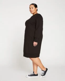 Sweatshirt Dress with Pockets - Bree French Terry Hooded Dress in Black -UNIVERSAL STANDARD Bree Sweatshirt Dress Black USTO0219 001 003 020