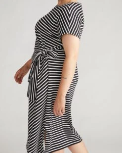 Crescent Breton Stripe Knot Dress - Nautical Black & White -UNIVERSAL STANDARD Breton Stripe Knot Dress Black White USDR1662 005 001 054