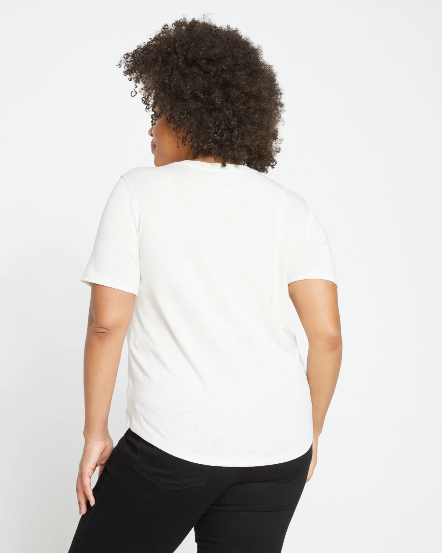 Lightweight V-Neck Cotton Tee - Semi-Sheer Curved Hem Top 6 Lightweight V-Neck Cotton Tee - Semi-Sheer Curved Hem Top - Image 4