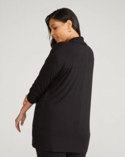 Minimalist Lightweight Travel Cardigan - Wrinkle-Resistant Ribbed Layer 7 Minimalist Lightweight Travel Cardigan - Wrinkle-Resistant Ribbed Layer -UNIVERSAL STANDARD C S Knit Open Cardigan Black USSW1841 001 003 1041