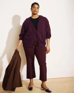 Fine Knit Cardigan - Savvy Black Cherry Women's Layering Sweater