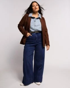 Ultra-Wide Leg High Rise Jeans - Dark Indigo Stretch Denim