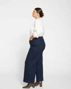 High Rise Sailor Wide Leg Jeans - Dark Indigo Retro Denim Trousers -UNIVERSAL STANDARD Charlie Jeans Dark Indigo USPA1412 008 003 103