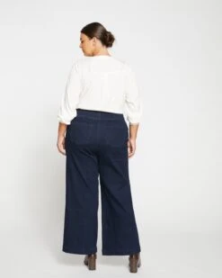High Rise Sailor Wide Leg Jeans - Dark Indigo Retro Denim Trousers -UNIVERSAL STANDARD Charlie Jeans Dark Indigo USPA1412 008 004 109