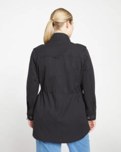 Stretch Cotton Twill Field Jacket - Adjustable Waist Utility Outerwear -UNIVERSAL STANDARD Chill Twill Field Jacket Black USOU1205B 001 004 024