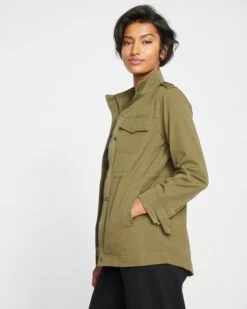 Stretch Cotton Twill Field Jacket with Cinch Waist - Ivy Green -UNIVERSAL STANDARD Chill Twill Field Jacket Ivy USOU1205B 135 003 037