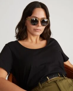 Premium Black Scoop Neck Stretch Cotton Tee - Slim Fit