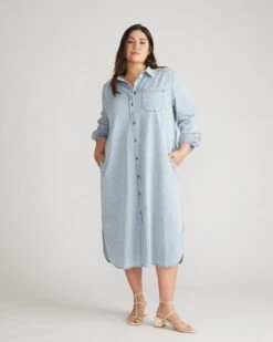 Odeon Stretch Cotton Chambray Shirtdress - Heritage Blue