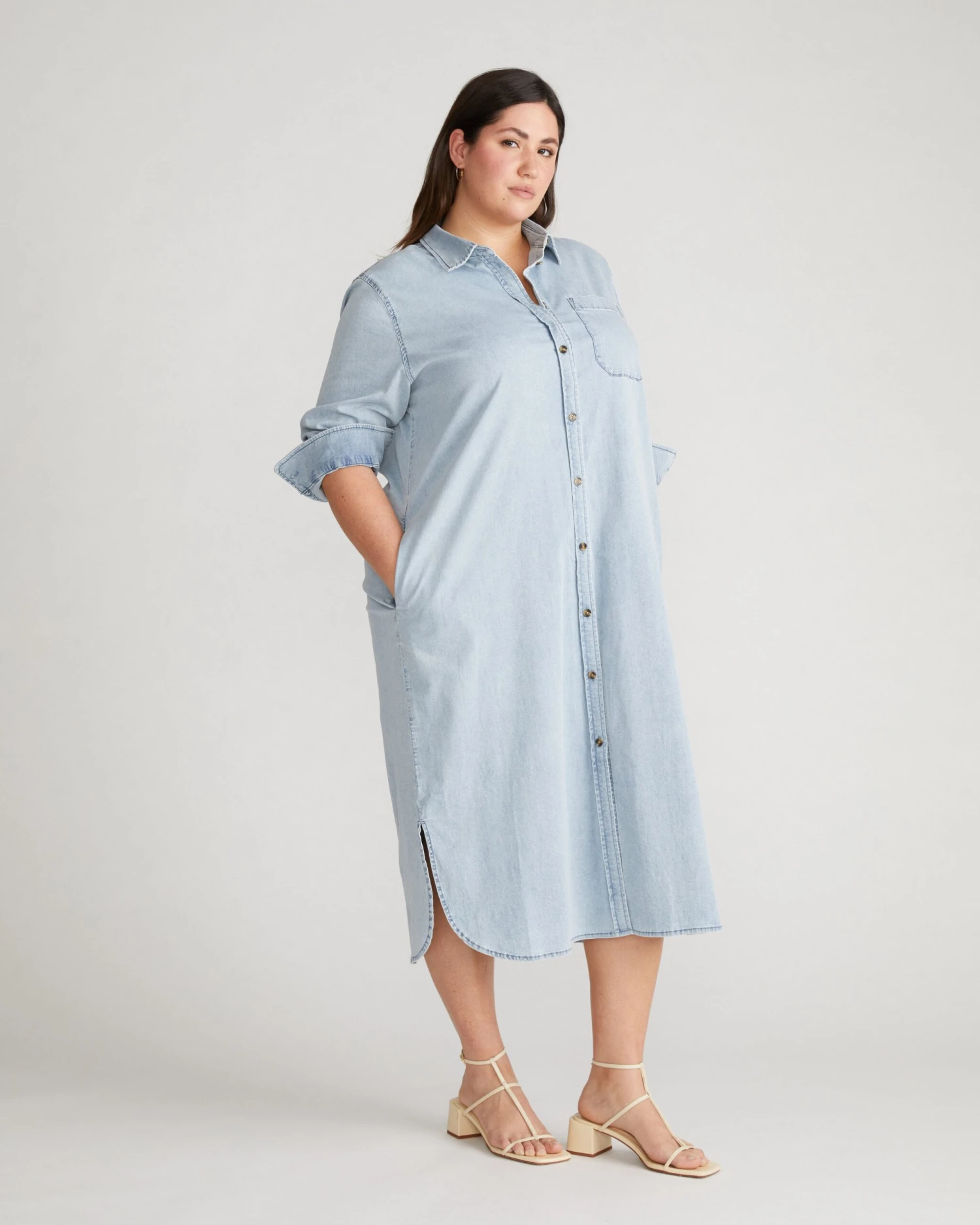 Odeon Stretch Cotton Chambray Shirtdress - Heritage Blue 4 Odeon Stretch Cotton Chambray Shirtdress - Heritage Blue - Image 2