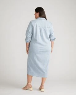 Odeon Stretch Cotton Chambray Shirtdress - Heritage Blue 8 Odeon Stretch Cotton Chambray Shirtdress - Heritage Blue -UNIVERSAL STANDARD Cotton Chambray Odeon Dress Antique Blue USDR1626 691 003 035
