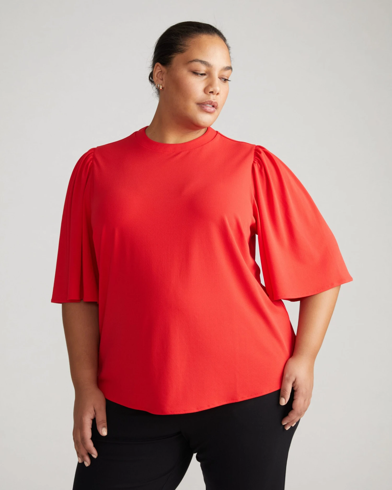 Crepe Jersey Capelet Blouse - Vermilion Red 3 Crepe Jersey Capelet Blouse - Vermilion Red