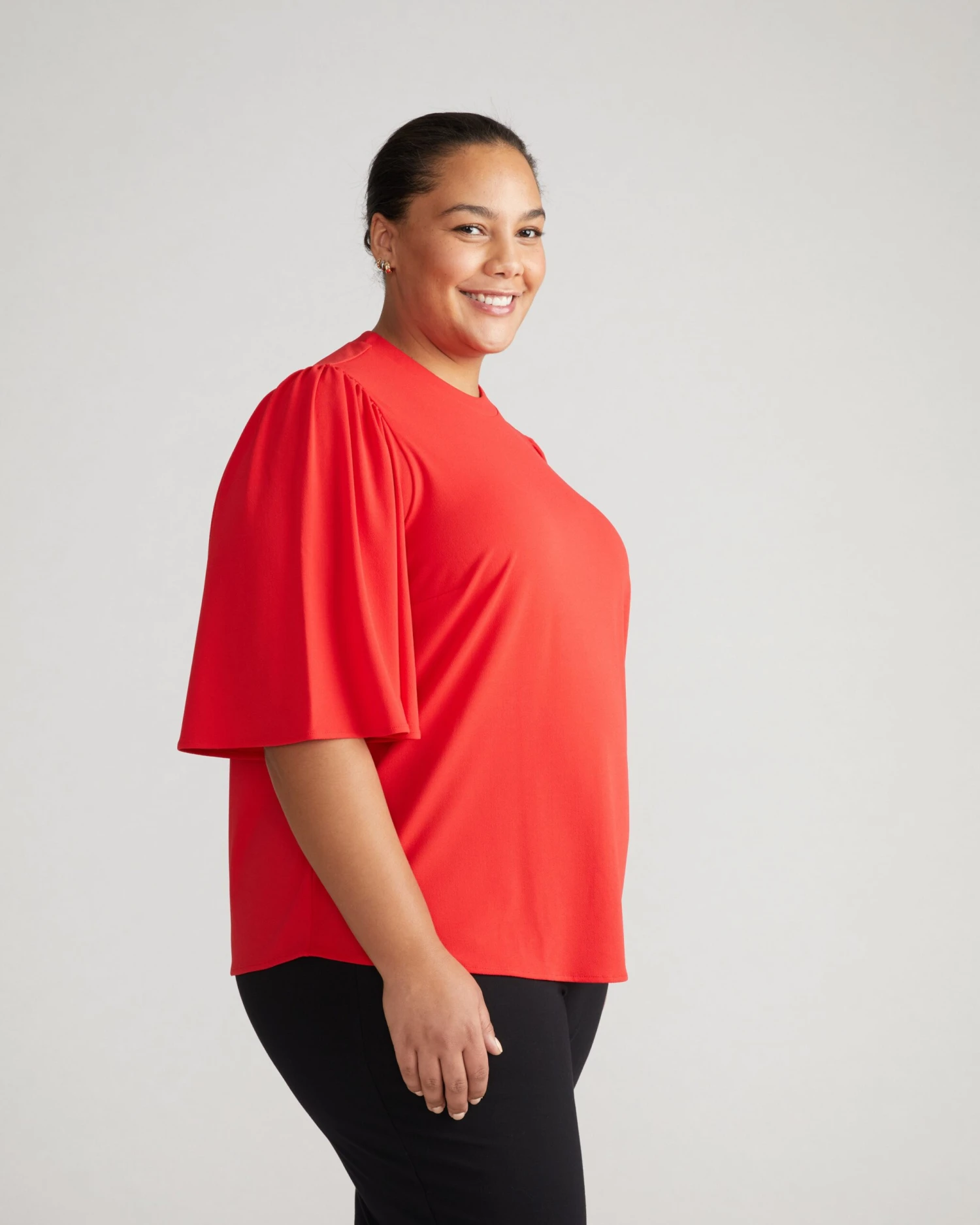 Crepe Jersey Capelet Blouse - Vermilion Red 5 Crepe Jersey Capelet Blouse - Vermilion Red - Image 3