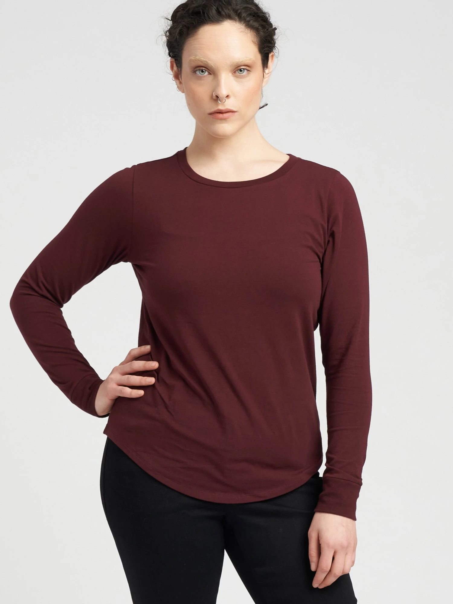 Premium Long Sleeve Peruvian Cotton Blend Tee - Black Cherry 7 Premium Long Sleeve Peruvian Cotton Blend Tee - Black Cherry - Image 5