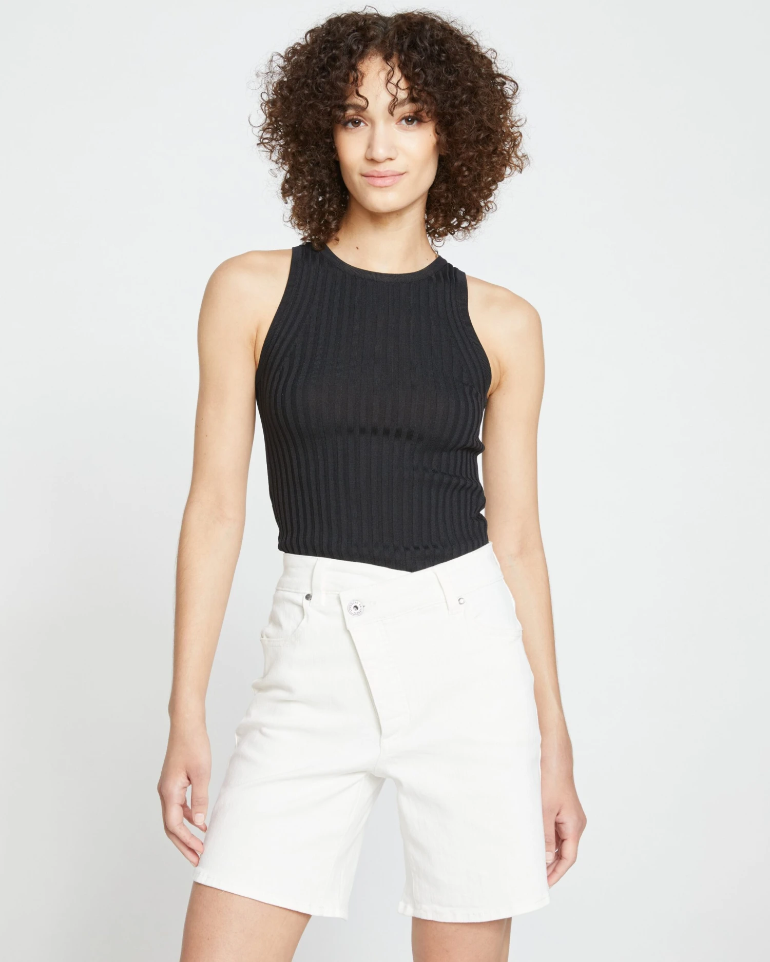 Katie High Rise Crossover Denim Shorts - White 4 Katie High Rise Crossover Denim Shorts - White - Image 2