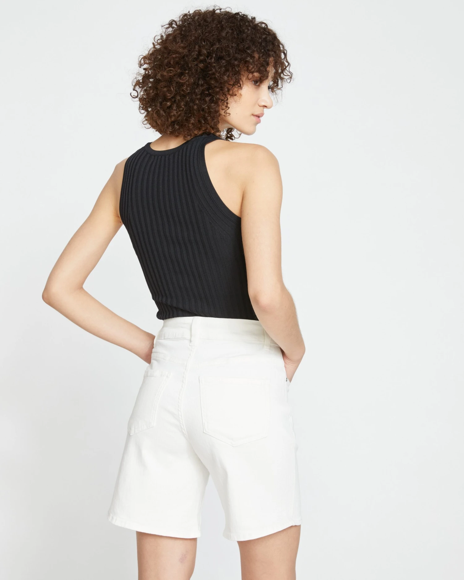 Katie High Rise Crossover Denim Shorts - White 7 Katie High Rise Crossover Denim Shorts - White - Image 5