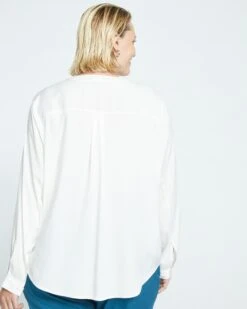 Cooling Stretch Cupro Button-Down Blouse - Cream -UNIVERSAL STANDARD Cupro Marta Button Down Blouse Cream USTO1422 452 004 024