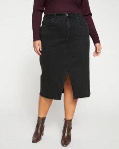 Broken Black Dakota Denim Skirt - Mid-Rise Stretch Pencil Skirt 12 Broken Black Dakota Denim Skirt - Mid-Rise Stretch Pencil Skirt -UNIVERSAL STANDARD Dakota Denim Skirt Broken Black USSK1291 610 002 013