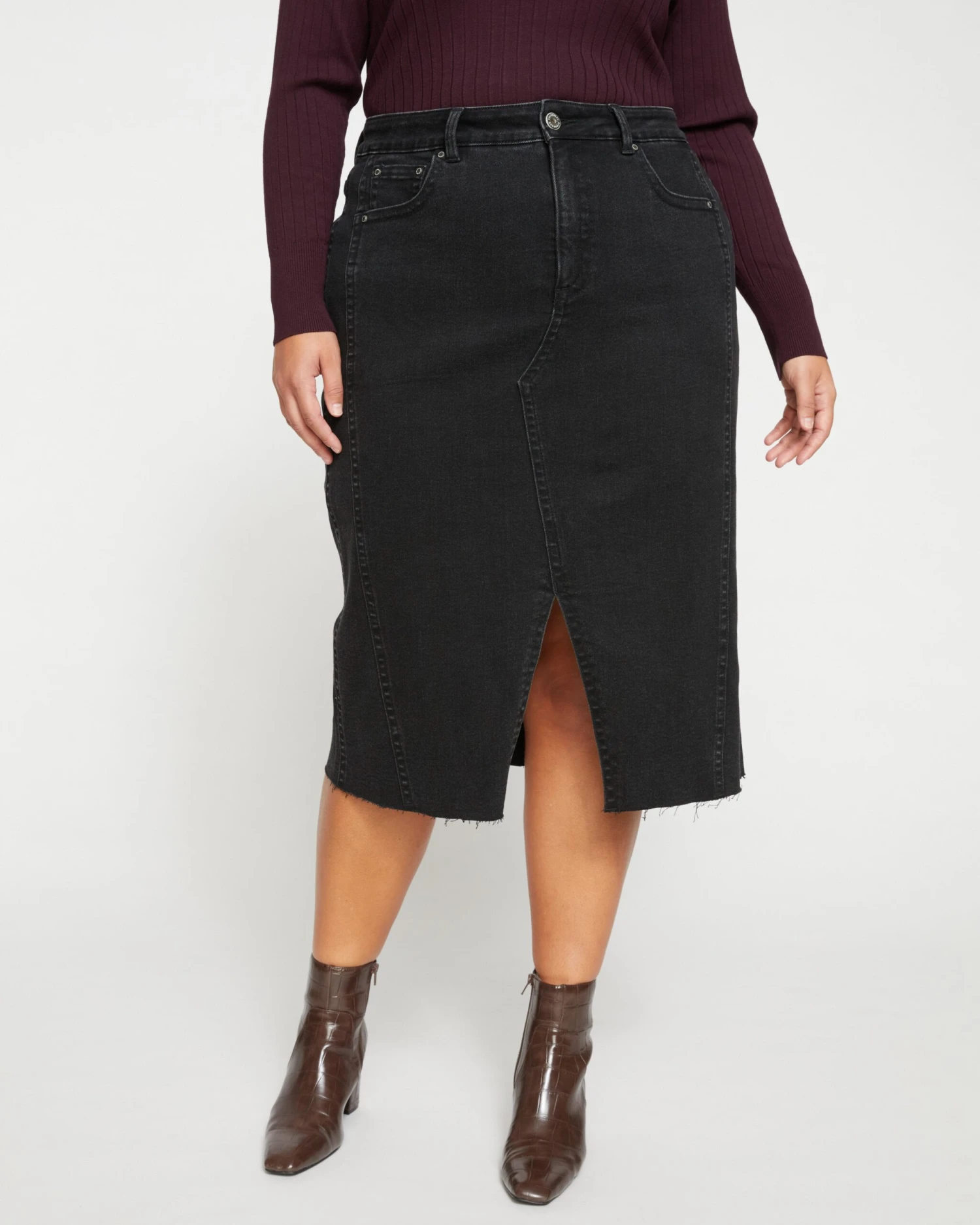 Broken Black Dakota Denim Skirt - Mid-Rise Stretch Pencil Skirt 6 Broken Black Dakota Denim Skirt - Mid-Rise Stretch Pencil Skirt - Image 4