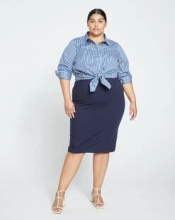 Smoothing Jersey Pencil Skirt - Midnight Blue Elastic Waist Bottoms -UNIVERSAL STANDARD Danube Jersey Skirt Baritone Blue US20081H 454 001 001