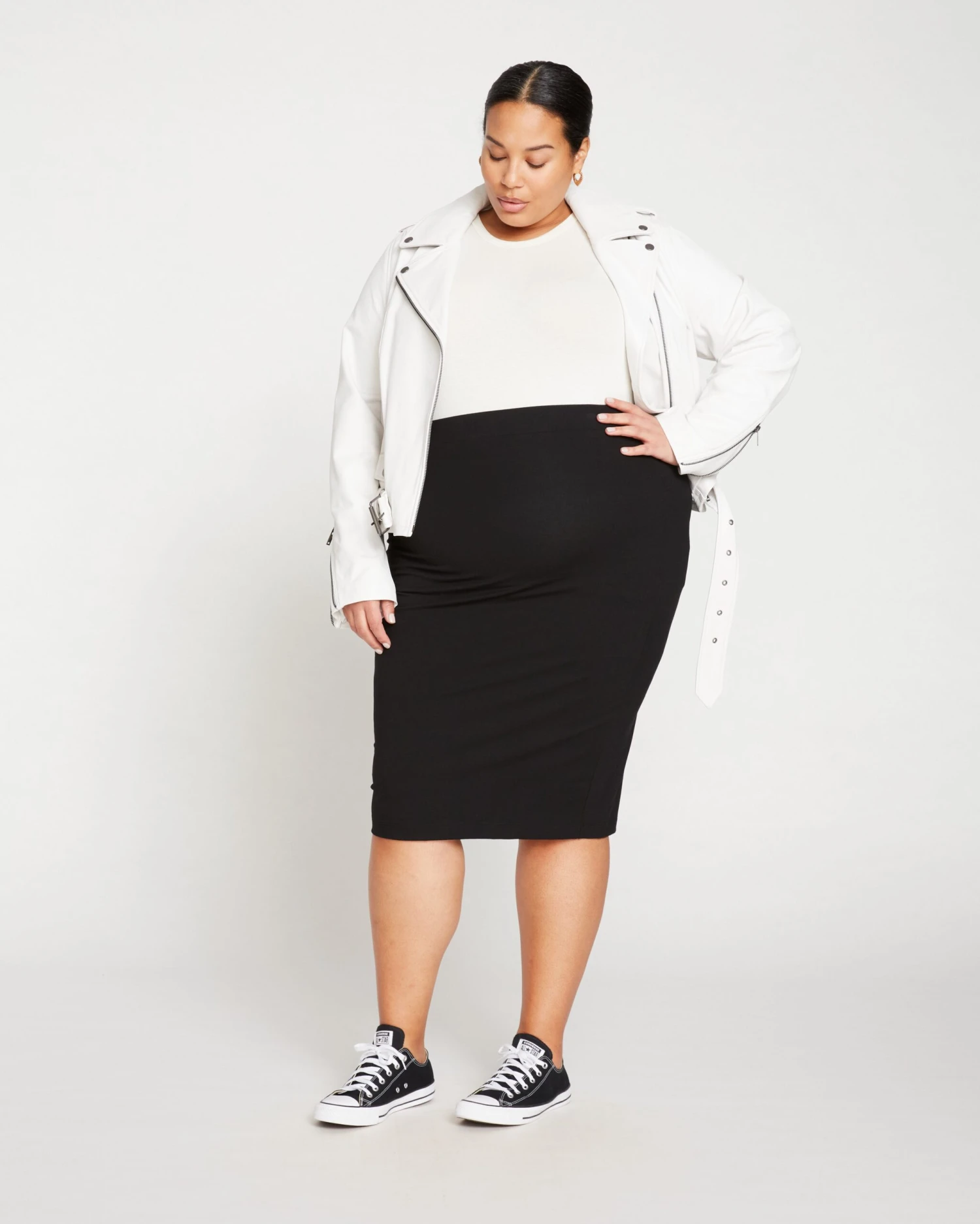 Women's Black Jersey Pencil Skirt - Smoothing Pull-On Design 3 Women's Black Jersey Pencil Skirt - Smoothing Pull-On Design